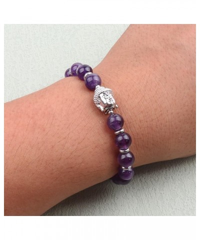 Natural Stone Bead Buddha Bracelet for Women, Buddha Head Charm 8mm (0.31") Healing Crystal Beads Yoga Stretch Bracelets for ...