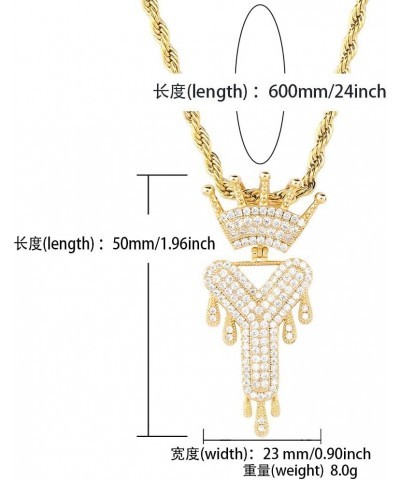 Initial Necklaces for Women 18K Plated Gold Initial Necklace for Men Silver Iced Out Diamond Name Letter Necklace Gold Y 24.0...