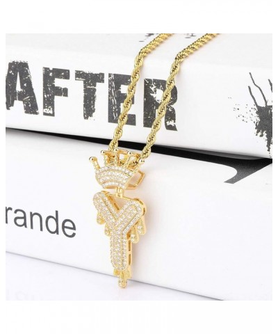 Initial Necklaces for Women 18K Plated Gold Initial Necklace for Men Silver Iced Out Diamond Name Letter Necklace Gold Y 24.0...