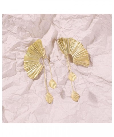 Gold Statement Earrings for Women Large Gold Earrings Gold Flower Floral Drop Earrings Ginkgo Leaf Earrings Exaggerated Geome...