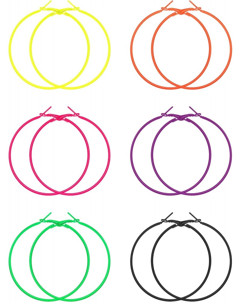 6 Pairs 80s Neon Hoop Earrings Women Color Lightweight Hoop Earrings Pendant for 80s Party Retro Costume Accessory $8.84 Earr...