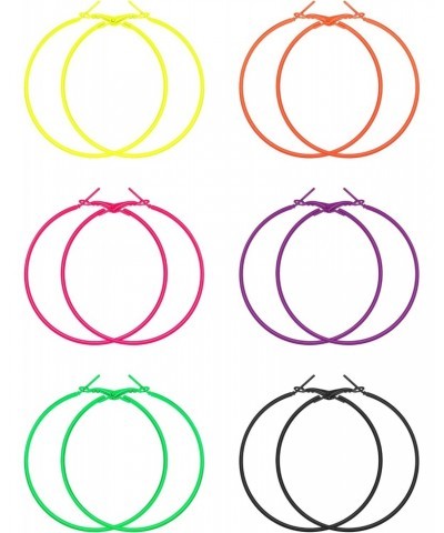 6 Pairs 80s Neon Hoop Earrings Women Color Lightweight Hoop Earrings Pendant for 80s Party Retro Costume Accessory $8.84 Earr...