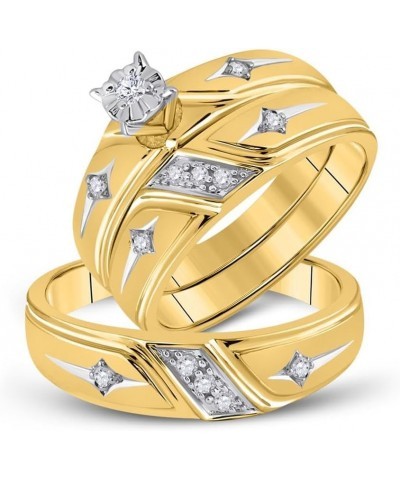 14kt Yellow Gold His & Hers Round Diamond Solitaire Matching Bridal Wedding Ring Band Set 1/6 Cttw Ring Size 10.5 $317.25 Sets