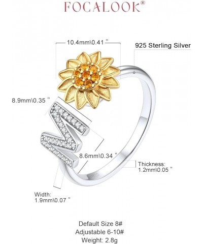 925 Sterling Silver Fidget Anxiety Ring for Women Stress Anxiety Relief Sunflower Spinner Ring Cubic Zirconia Initial Letter ...