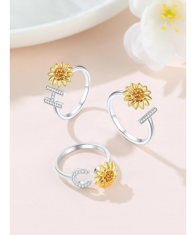 925 Sterling Silver Fidget Anxiety Ring for Women Stress Anxiety Relief Sunflower Spinner Ring Cubic Zirconia Initial Letter ...