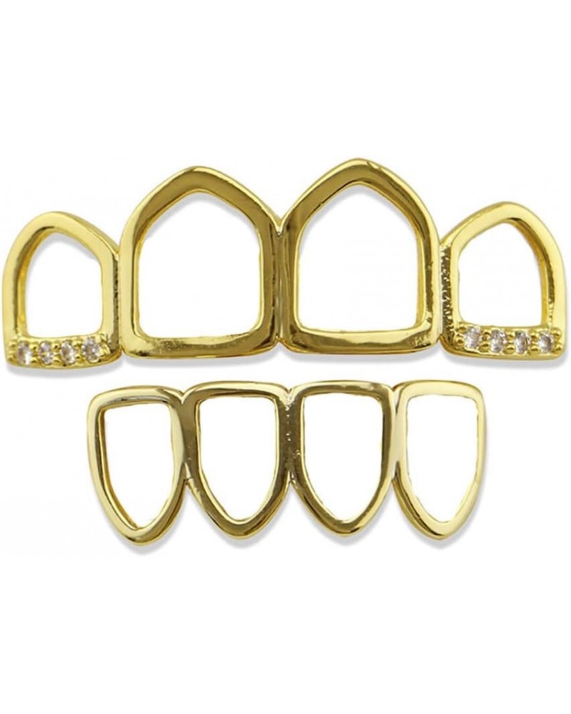 18K Gold Plated Hip Hop Teeth Grillz Caps Open Face Top and Bottom Vampire Diamond Grills for Your Teeth Party Accessories Te...