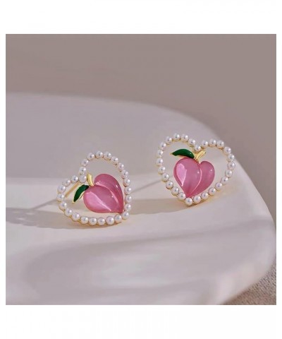 Pearl Heart Stud Earrings for Women Girls Cute Sweet 3D Lifelike Pink Honey Peach Pearl Love Heart Earrrings Valentine's Day ...