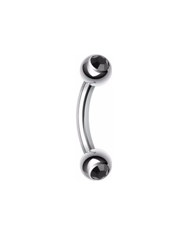 Double Gem Ball Curved Barbell WildKlass Eyebrow Ring 16 GA, 8mm, 3mm ball size, Black $8.95 Body Jewelry