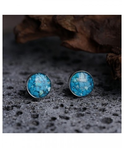 Round Gemstone Stud Earrings for Women Dainty Turquoise Malachite Sodalite Tumbled Stone Earrings Hypoallergenic Stainless St...