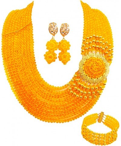 Crystal Royal Blue Beads Jewelry Set African Necklaces for Women Nigerian Wedding Jewelry Sets Gold Yellow $19.79 Jewelry Sets