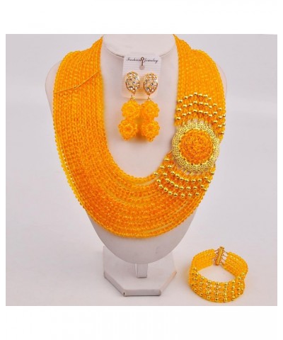 Crystal Royal Blue Beads Jewelry Set African Necklaces for Women Nigerian Wedding Jewelry Sets Gold Yellow $19.79 Jewelry Sets