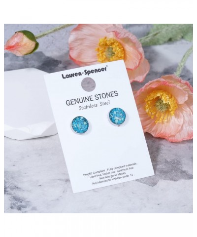 Round Gemstone Stud Earrings for Women Dainty Turquoise Malachite Sodalite Tumbled Stone Earrings Hypoallergenic Stainless St...