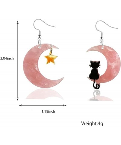 Halloween Moon Star Cat Dangle Earrings for Women Funny Black Pink Animal Cat Jewelry Gifts Pink $6.59 Earrings