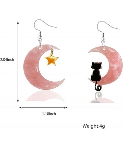 Halloween Moon Star Cat Dangle Earrings for Women Funny Black Pink Animal Cat Jewelry Gifts Pink $6.59 Earrings