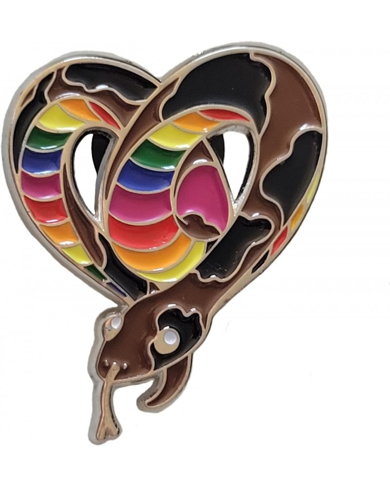 Gay Pride BIPOC Inclusive LGBTQ+ Rainbow Flag Heart-Shaped Snake Enamel Pin | Subtle Pride Accessory $8.84 Brooches & Pins