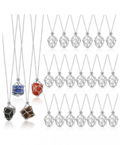 24 Pieces Crystal Holder Necklace Silver Stainless Steel Crystal Cage Necklace Adjustable Metal Crystal Cage Necklace Interch...