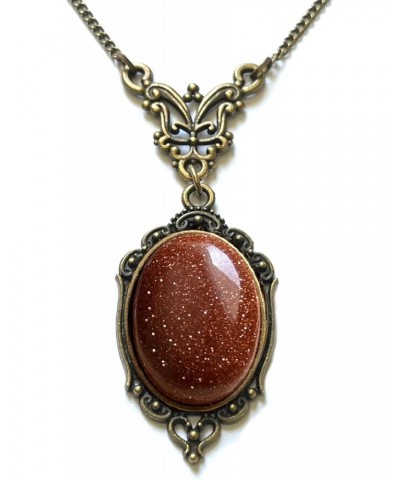 Red Goldstone Necklace Sparkling Gemstone Bronze Filigree 8th Wedding Anniversary Boxed & Gift Wrapped $29.90 Necklaces