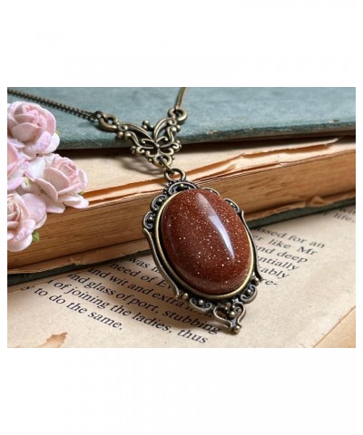 Red Goldstone Necklace Sparkling Gemstone Bronze Filigree 8th Wedding Anniversary Boxed & Gift Wrapped $29.90 Necklaces