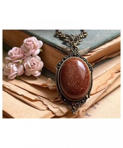 Red Goldstone Necklace Sparkling Gemstone Bronze Filigree 8th Wedding Anniversary Boxed & Gift Wrapped $29.90 Necklaces