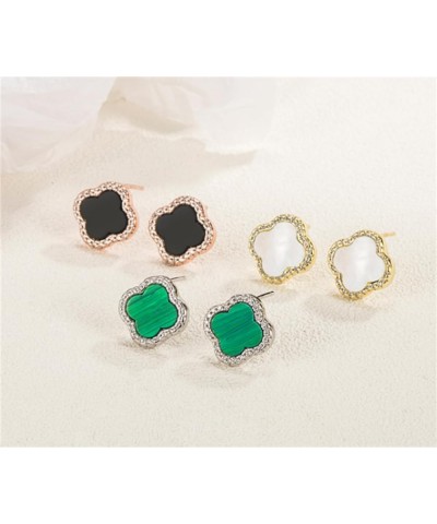 Lucky Four-leaf clover Earrings For Women Black Agate Natural Shell S925 Sterling Silver Diamond Earrings Gold/Green $9.90 Ea...