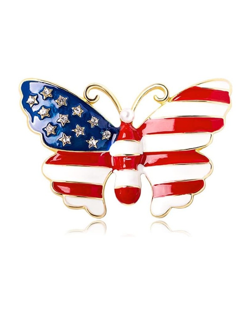 Butterfly USA Flag Brooch Pin for Women Gold Tone Fashion Rhinestone Star Blue Red Enamel 4th of July American Patriotic Meda...