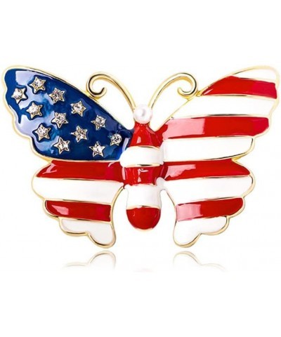 Butterfly USA Flag Brooch Pin for Women Gold Tone Fashion Rhinestone Star Blue Red Enamel 4th of July American Patriotic Meda...