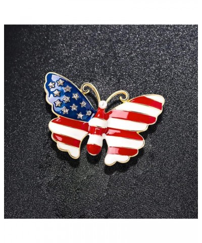 Butterfly USA Flag Brooch Pin for Women Gold Tone Fashion Rhinestone Star Blue Red Enamel 4th of July American Patriotic Meda...