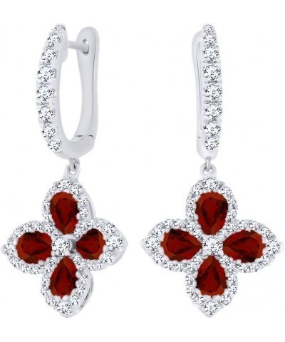 Simulated Gemstone CZ Dangle Flower Earrings in 14k White Gold Simulated Garnet $144.90 Earrings