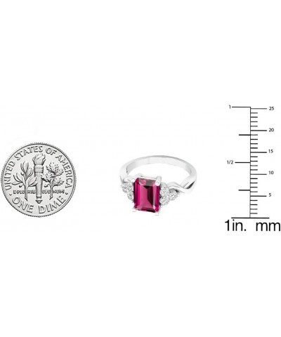 8X6 MM Emerald Cut Lab Created Gemstone & Round Diamond Ladies Halo Engagement Ring, Sterling Silver 5.5 Lab-created Pink Sap...