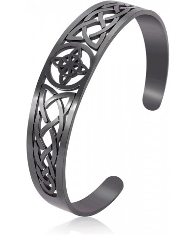 Witches Knot Cuff Bangle, Stainless Steel Celtic Knot Bracelet, Wicca Pagan Jewelry for Women Girls Black $9.85 Bracelets