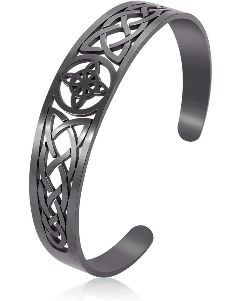 Witches Knot Cuff Bangle, Stainless Steel Celtic Knot Bracelet, Wicca Pagan Jewelry for Women Girls Black $9.85 Bracelets