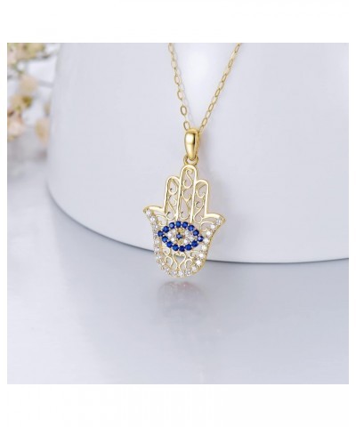 Solid 14K Gold Evil Eye Necklace, Real Gold Fatima Hamsa Hand Charm Pendant Necklace Fine Jewelry Anniversary Birthday Gifts ...