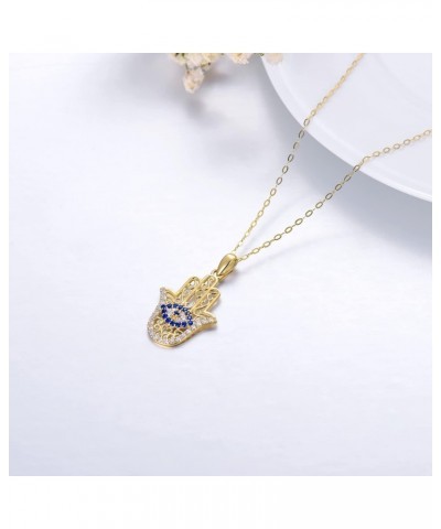 Solid 14K Gold Evil Eye Necklace, Real Gold Fatima Hamsa Hand Charm Pendant Necklace Fine Jewelry Anniversary Birthday Gifts ...