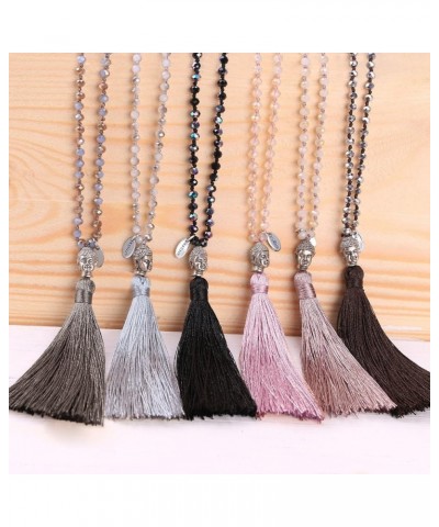 Tassel Charm Necklace Shiny Crystal Buddha Pendant Necklace Handmade Chain Necklaces For Women Purple 208 $10.82 Necklaces