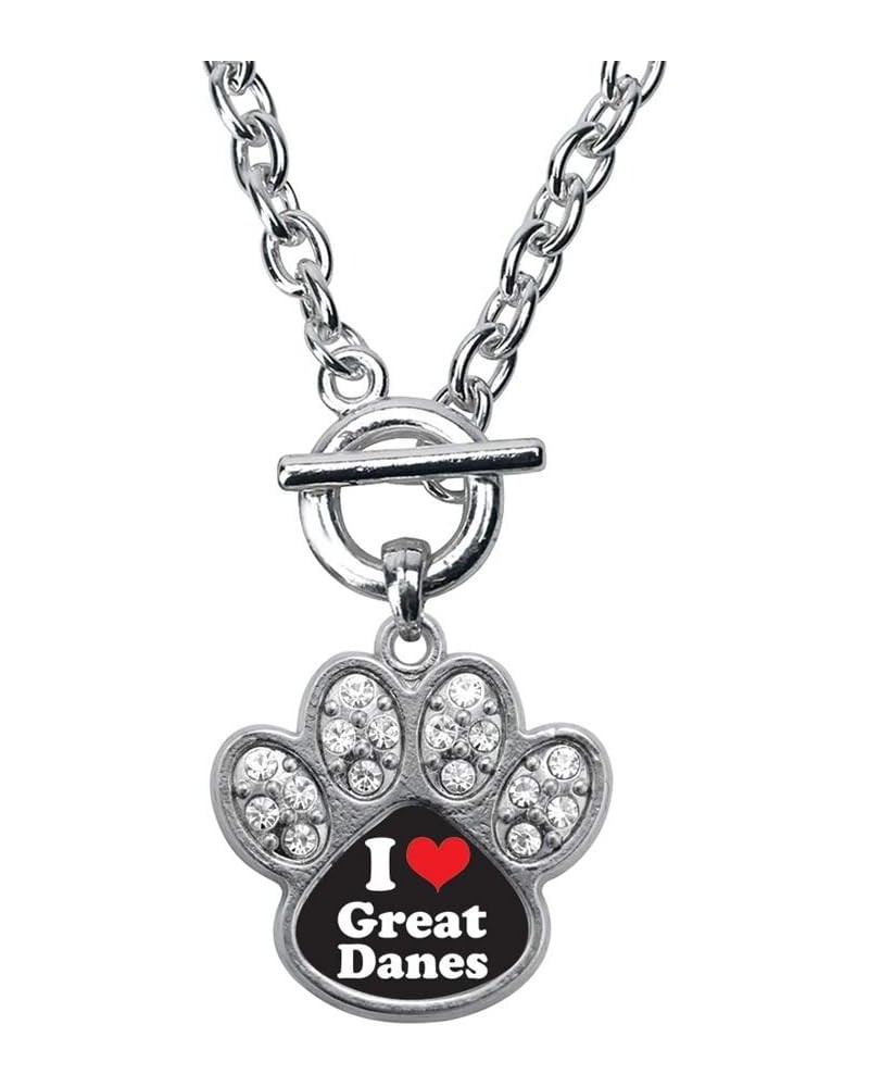 Silver Pave Paw Charm 18 Inch Necklace with Cubic Zirconia Jewelry I Love Great Danes $10.00 Necklaces