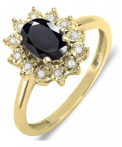 7X5 mm Oval Onyx & Round White Diamond Ladies Flower Cluster Royal Engagement Ring, Available In 10K/14K/18K Gold Ring Size 7...