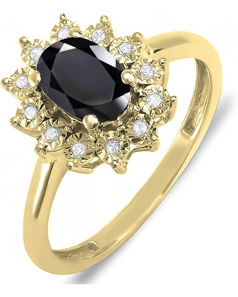 7X5 mm Oval Onyx & Round White Diamond Ladies Flower Cluster Royal Engagement Ring, Available In 10K/14K/18K Gold Ring Size 7...