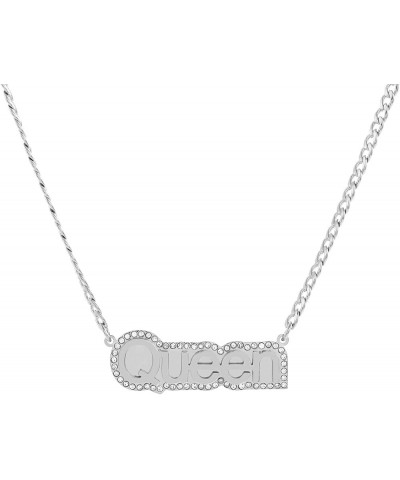 Stainless Steel Personalized Nameplate Double-deck Custom Name Pendant Necklace Surrounded with Rhinestone steel $15.34 Neckl...