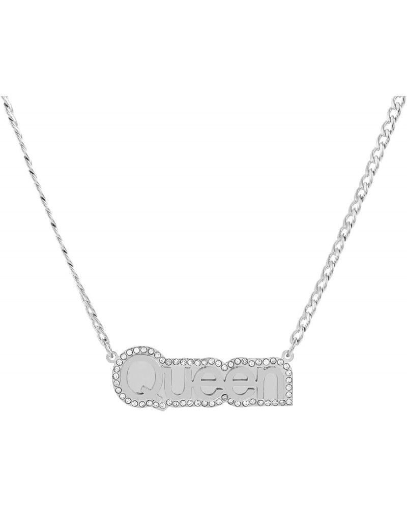 Stainless Steel Personalized Nameplate Double-deck Custom Name Pendant Necklace Surrounded with Rhinestone steel $15.34 Neckl...