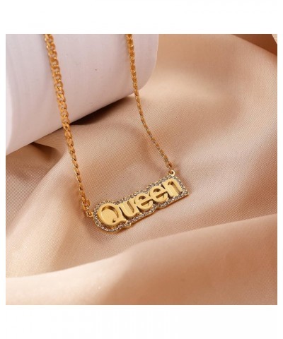 Stainless Steel Personalized Nameplate Double-deck Custom Name Pendant Necklace Surrounded with Rhinestone steel $15.34 Neckl...