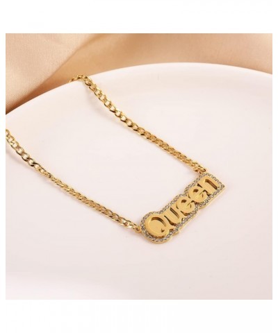 Stainless Steel Personalized Nameplate Double-deck Custom Name Pendant Necklace Surrounded with Rhinestone steel $15.34 Neckl...