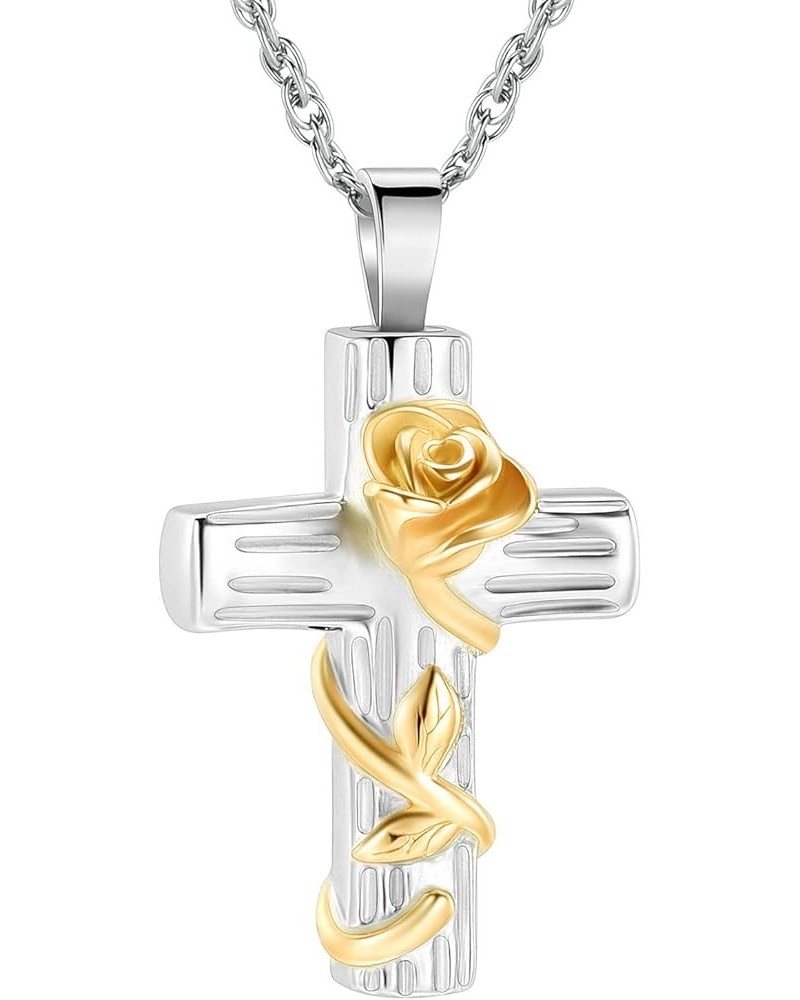 Cross Urn Necklace for Ashes for Women Rose Flower Cremation Jewelry for Human Ashes Keepsake Memorial Pendant Gold $13.65 Ot...