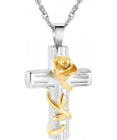 Cross Urn Necklace for Ashes for Women Rose Flower Cremation Jewelry for Human Ashes Keepsake Memorial Pendant Gold $13.65 Ot...