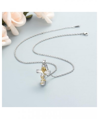 Cross Urn Necklace for Ashes for Women Rose Flower Cremation Jewelry for Human Ashes Keepsake Memorial Pendant Gold $13.65 Ot...