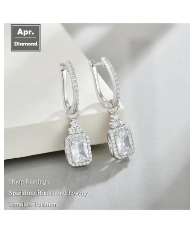 Silver Baguette Cubic Zirconia Earrings for Women 5x7mm Radiant Cut Birthstone Earrings for Bridal Wedding 925 Sterling Silve...