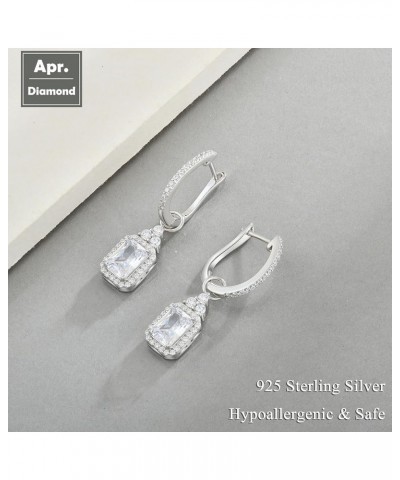 Silver Baguette Cubic Zirconia Earrings for Women 5x7mm Radiant Cut Birthstone Earrings for Bridal Wedding 925 Sterling Silve...