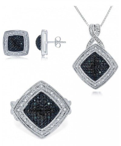 Classic Prong-Set Gold Rhodium Over Brass Blue and Diamond Accent 3 Piece Set Consists of Pendant Earring and Ring for Women ...