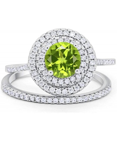 Double Halo Wedding Engagement Bridal Set Ring Band 925 Sterling Silver Round Cubic Zirconia Simulated Peridot CZ $21.44 Sets