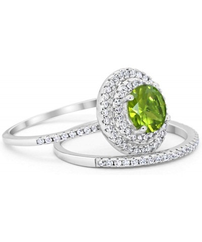 Double Halo Wedding Engagement Bridal Set Ring Band 925 Sterling Silver Round Cubic Zirconia Simulated Peridot CZ $21.44 Sets