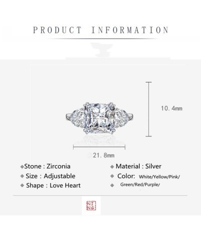 Fashion Zircon Ring 925 Sterling Silver CZ Ring Princess Cut Square Simulated 3 Carat Diamond Ring Shiny Full Diamond Dazzlin...